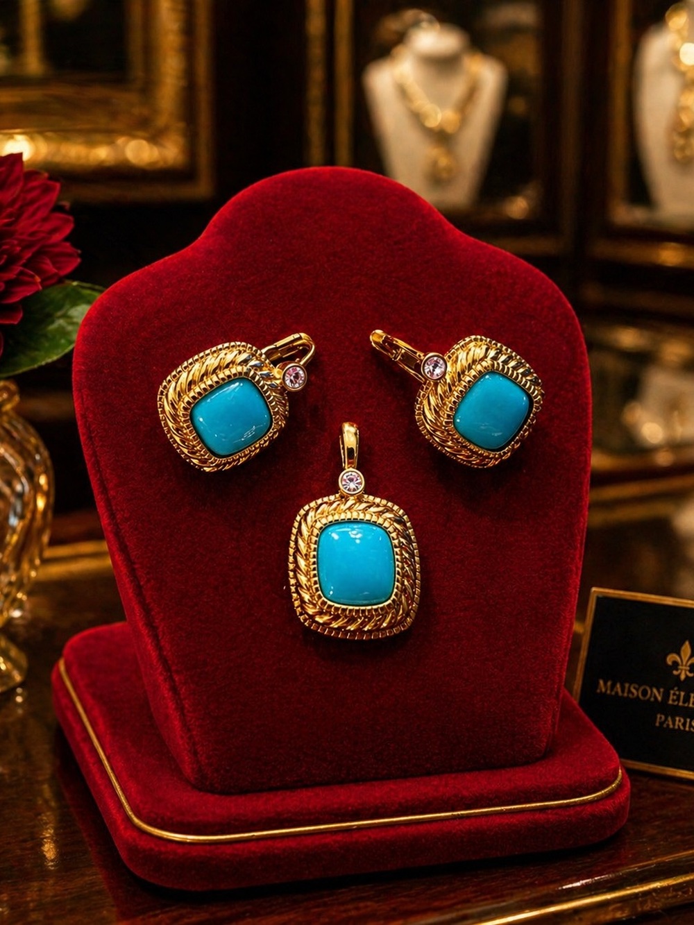 Rare Joan Rivers Sleeping Beauty Turquoise Color Earrings and Pendant